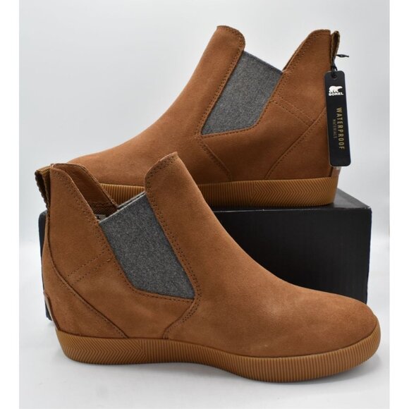 Sorel Womens Size 10 Out N About Wedge Velvet Tan Suede Gum 2 Waterproof Shoes - Picture 10 of 13